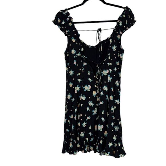 Free People Like A Lady Black Mini Dress Lemon Slice Tie Back Buttons Size XS - Picture 6 of 15